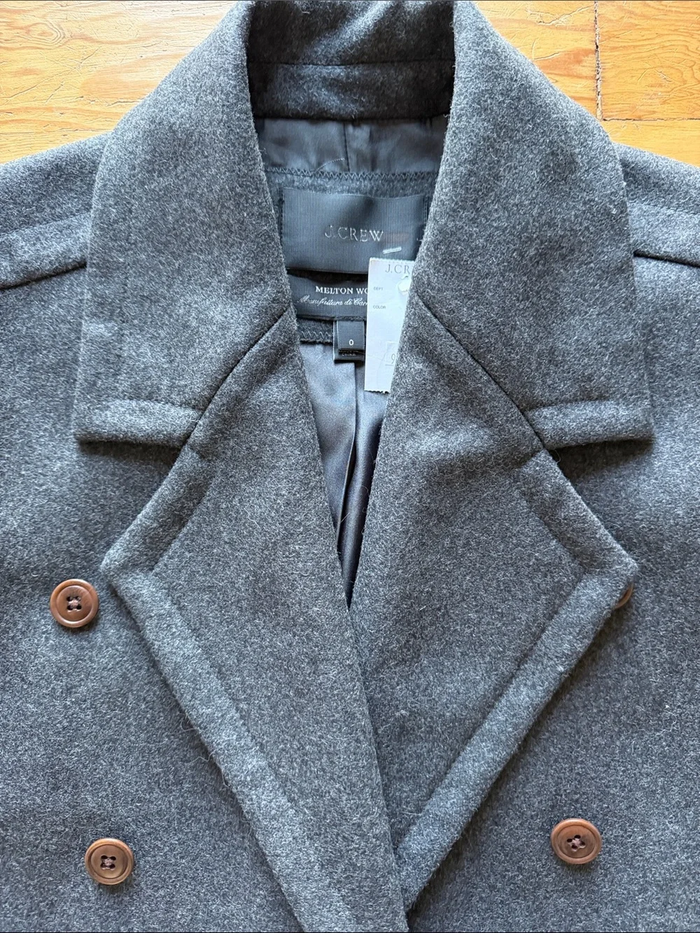 J. Crew Melton Double-Breasted Wool Peacoat - Charcoal Gray size 0 NWT - Picture 3 of 10